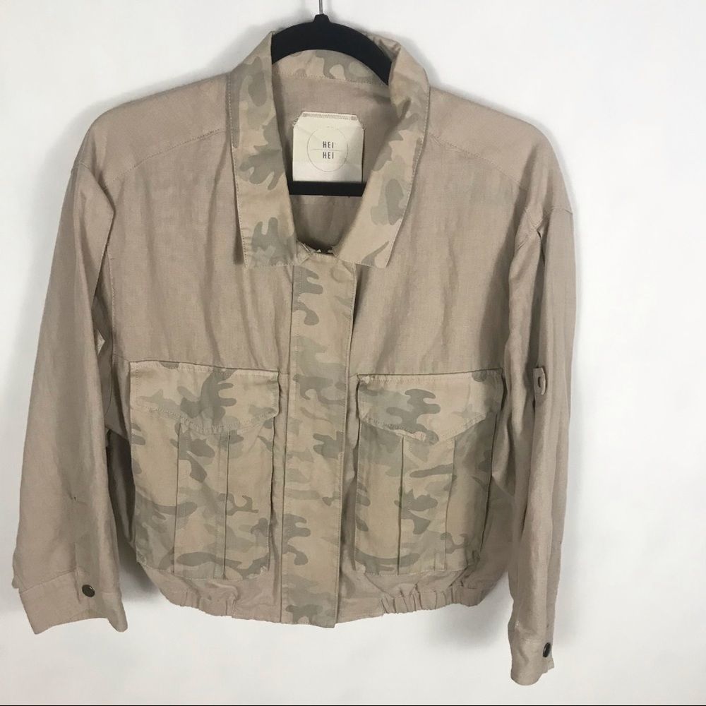 Anthropologie Beige Camo Bomber Jacket
